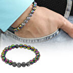 Multicolor Hematit Metal Kombinli Kişiye Özel İsim Yazılı Küre Kesim Doğaltaş Bileklik