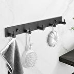 ASKILIK YAPIŞKANLI DİKDÖRTGEN ÇUBUKLU 5 KANCALI MAT SİYAH