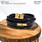 Yaz Tatilinin Havası, Siyah Deri Örgülü ve 14 Ayar Altın Kaplamalı Dikdörtgen Motifli Ağustos Bilekliği