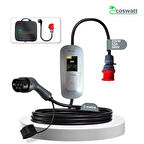Coswatt Elektrikli Araç Taşınabilir Şarj Cihazı 22 kW / 32A / Türkçe Menü / 5M / Tip-2 Soket / 5x32A Fiş / 380V AC / Ev Tipi Priz Dönüştürücü Kablosu ve Taşıma Çantası
