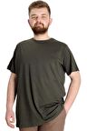 Mode XL Büyük Beden Erkek Tshirt Bisiklet Yaka Basic 20031 Haki
