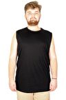Mode XL Battal Beden Erkek Kolsuz Tshirt Düz 20003 Siyah