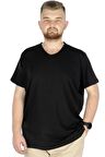 Mode XL Büyük Beden T-Shirt V Yaka Likralı 20150 Siyah