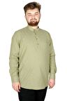 Mode XL Büyük Beden Erkek Keten Likralı UKol Hakim Yaka Gömlek 20388 Yeşil