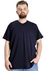 Mode XL Büyük Beden T-Shirt V Yaka Likralı 20150 Lacivert