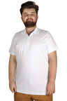 Mode XL Büyük Beden Erkek T-Shirt Fermuarlı Polo Yaka 21029 Beyaz