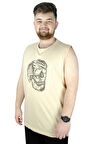 Mode XL Büyük Beden Erkek Kolsuz Tshirt Skull 22124 Bej
