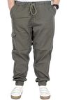 Mode XL Büyük Beden Erkek Gabardin Kargo Jogger Pantolon  Doğa 21927 Haki