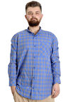 Mode XL Büyük Beden Erkek Gömlek Ekose Uzun Kollu 23300 Açık Saks