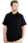 Mode XL Büyük Beden Erkek T-shirt Kapşonlu Kısa Kol 23118 Siyah