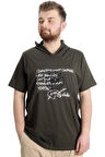 Mode XL Büyük Beden Erkek T-shirt Kapşonlu MUHAMMAD 23120 Haki