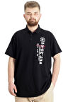 Mode XL Büyük Beden Erkek T-shirt Polo Parçalı FLT 23329 Siyah