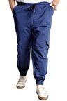 Mode XL Büyük Beden Pantolon Keten Kargo Jogger 21911 İndigo