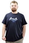 Mode XL Büyük Beden Erkek T-Shirt Bisiklet Yaka Baskılı FRESH U24059 Lacivert