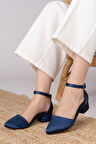 Dary Topuklu Lacivert Saten Detaylı Topuklu Ayakkabı