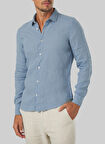 Mr. Mood Standart Düğmeli Yaka Mavi Erkek Gömlek Mr Linen Shirt