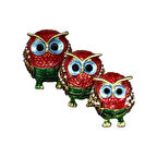 Farklı Boylarda 3'lü Kristal Taş İşlemeli Metal Baykuş Biblo Seti – Dekoratif Aksesuar