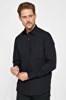Erkek Regular Fit Klasik Kesim Pamuklu Kolay Ütü Düz Siyah Gömlek