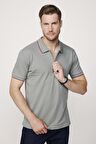 Erkek Polo Yaka Slim Fit Pamuk Fermuarlı Pike Gri Tişört