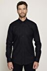 Modern Fit %100 Pamuk Armürlü Premium Erkek Siyah Gömlek
