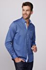 Klasik Fit Pamuklu Kolay Ütü Oxford Düz Lacivert Erkek Gömlek
