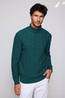 Slim Fit Dar Kesim Tam Balıkçı Yaka Desenli Erkek Triko Kazak