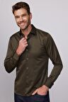 Slim Fit Pamuklu Düz Haki Erkek Gömlek
