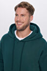 Unisex Oversize Geniş Kesim Pamuklu Yumuşak Dokulu İçi Polarlı Basic Yeşil Kapüşonlu Sweatshirt
