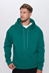 Unisex Oversize Geniş Kesim Pamuklu Yumuşak Dokulu İçi Polarlı Basic Yeşil Kapüşonlu Sweatshirt