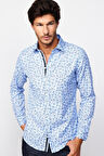 Slim Fit Uzun Kollu Dar Kesim Baskılı Oxford Doku Erkek Gömlek