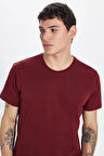 Unisex Slim Fit Dar Kesim %100 Pamuk Yumuşak Dokulu Bordo Bisiklet Yaka Tişört