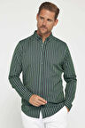 Slim Fit Uzun Kollu Çizgili Yaka Düğmeli Erkek Gömlek
