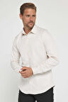 Slim Fit Uzun Kollu Kolay Ütü Teri Emen Nefes Alan Doku Kravatlık Dört Mevsim Taş Renk Erkek Gömlek