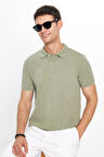 Erkek Slim Fit Dar Kesim Pamuklu Yumuşak Dokulu Serin Tutan Kumaş Düz Pike Haki Polo Yaka Tişört