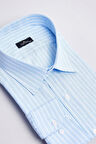 Erkek Big Size Büyük Beden Kravatlık Yaka Çizgili Tek Cepli Mavi Gömlek