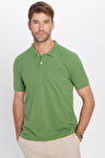 Erkek Slim Fit Dar Kesim Pamuklu Yumuşak Dokulu Serin Tutan Kumaş Düz Pike Yeşil Polo Yaka Tişört