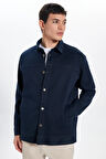 Erkek Relax Fit Rahat Kesim Gabardin Likralı Yandan Cepli Lacivert Ceket Gömlek