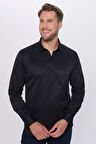 Erkek Modern Fit Dar Kesim Pamuklu Kolay Ütü Armürlü Siyah Gömlek