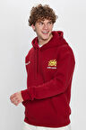 Unisex Oversize Geniş Kesim Pamuklu Yumuşak Dokulu İçi Polarlı Baskılı Bordo Kapüşonlu Sweatshirt