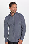 Erkek Slim Fıt Dar Kesim Uzun Kollu Pamuklu Kolay Ütü Çizgili Gri Düğmeli Yaka Gömlek