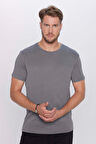 Unisex Slim Fit Dar Kesim %100 Pamuk Yumuşak Dokulu Gri Bisiklet Yaka Tişört