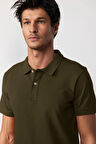Erkek Regular Fit Klasik Kesim %100 Pamuk Düz Pike Haki Polo Yaka Tişört