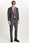 Erkek Slim Fit Mono Yaka Likralı Esnek Kumaş Füme Takım Elbise