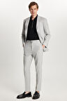 Erkek Regular Fit Gri Esnek Likralı Kumaş Mono Yaka Torba Cepli Takım Elbise