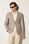 Erkek Slim Fit Mono Yaka Çift Yırtmaçlı Casual Bej Tek Ceket
