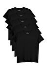 Unisex 5'li Paket Siyah Slim Fit Dar Kesim %100 Pamuk Bisiklet Yaka Tişört