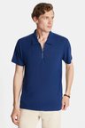 Erkek Slim Fit Dar Kesim Viskon Fermuarlı Polo Yaka Lacivert Tişört