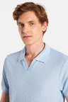 Erkek Slim Fit Dar Kesim Viskon Kumaş Desenli Düz Pike Düğmesiz Açık Mavi Polo Yaka Tişört