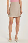 Kadın Slim Fit Dar Kesim %100 Pamuk Mini Bej Etek