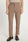Erkek Slim Fit Dar Kesim Esnek Yan Cepli Bilek Boy Canvas Kesim Kahverengi Pantolon